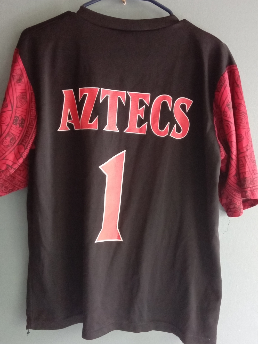 Aztecs Men's Black and Red Jersey - Number 1